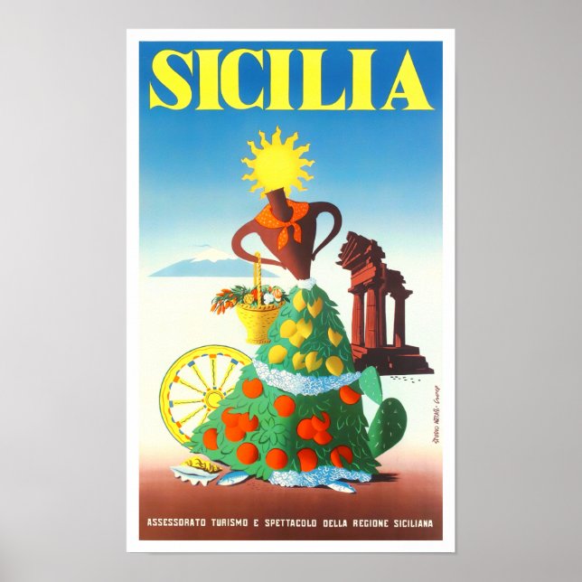 Sicily Italy vintage travel Poster (Front)