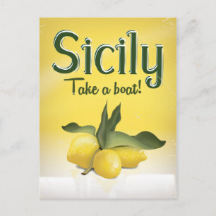 Sicily lemon vintage travel poster postcard