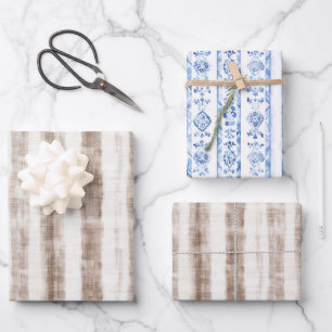Sicily Rustic Brown Stripes Bridal Shower Wrapping Paper Sheet
