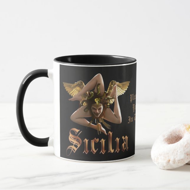 Sicily / Sicilia Trinacria Personalised Gift Mug  (With Donut)
