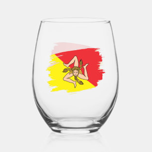 Sicily, Sicilian Flag Stemless Wine Glass