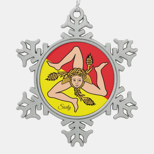 Sicily snowflake, Sicilian Flag Snowflake Pewter Christmas Ornament (Front)
