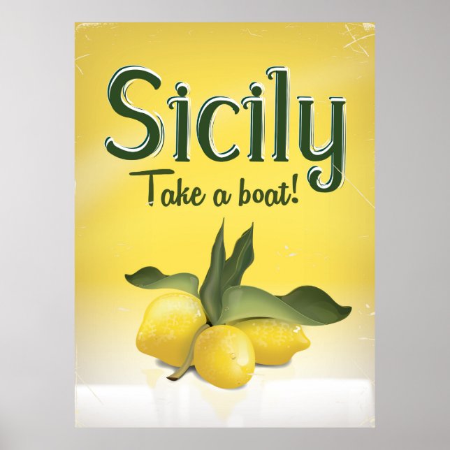 Sicily - Take a boat vintage lemon travel poster (Front)