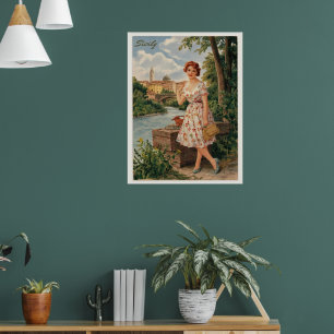 Sicily vintage italian lady in the country 50s poster