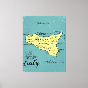 Sicily Vintage Nautical Map Canvas Print