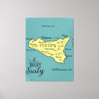 Sicily Vintage Nautical Map Canvas Print
