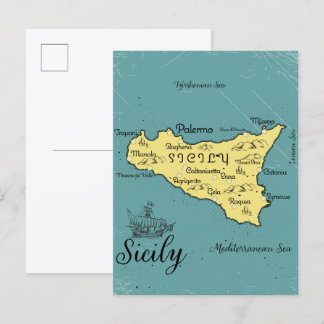 Sicily Vintage Nautical Map Invitation Postcard