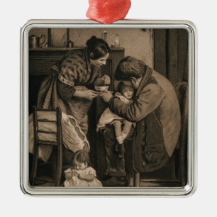 Sick Child Supported by Her Father and Mother Metal Tree Decoration