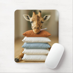Sick Giraffe On Bed Pillow Stack Mouse Mat
