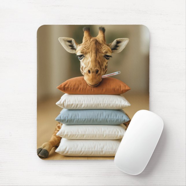 Sick Giraffe On Bed Pillow Stack Mouse Mat (With Mouse)