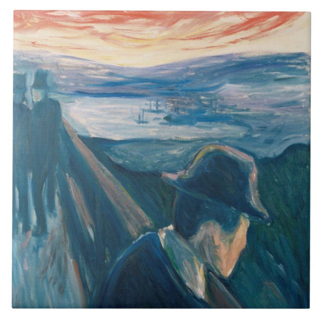 Sick Mood at Sunset, Despair (by Edvard Munch) Tile (Front)