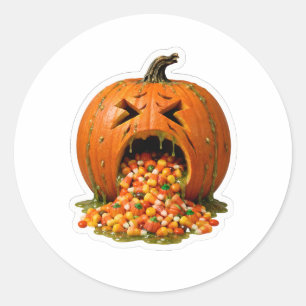 Sick Puking Pumpkin Eating Candy Corn Vinyl Classic Round Sticker