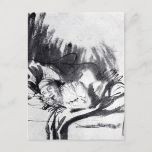 Sick woman in a bed, maybe Saskia Postcard