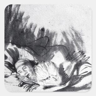 Sick woman in a bed, maybe Saskia Square Sticker