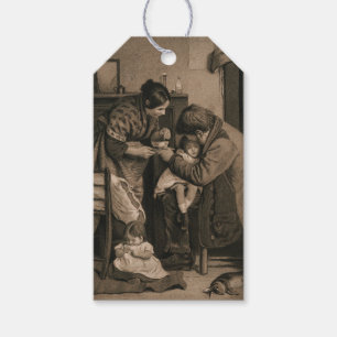 Sick Young Girl Helped by Her Father and Mother Gift Tags