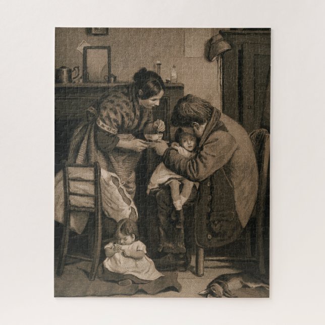 Sick Young Girl Helped by Her Father and Mother Jigsaw Puzzle (Vertical)
