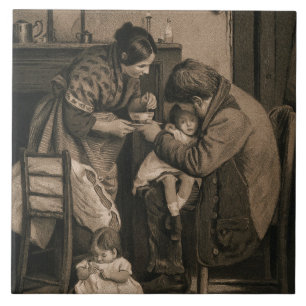 Sick Young Girl Supported by Her Father and Mother Tile