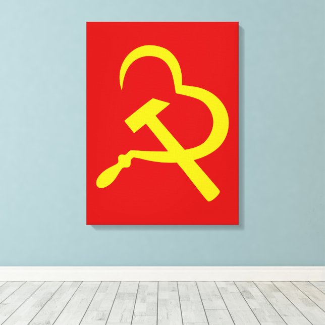 Sickle And Hammer, Heart, Love, Communism Canvas Print (Insitu(Wood Floor))