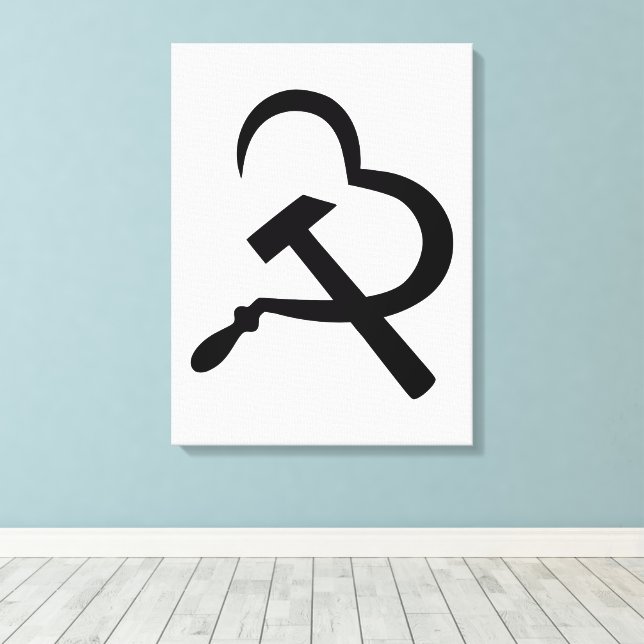 Sickle And Hammer, Heart, Love, Communism Canvas Print (Insitu(Wood Floor))