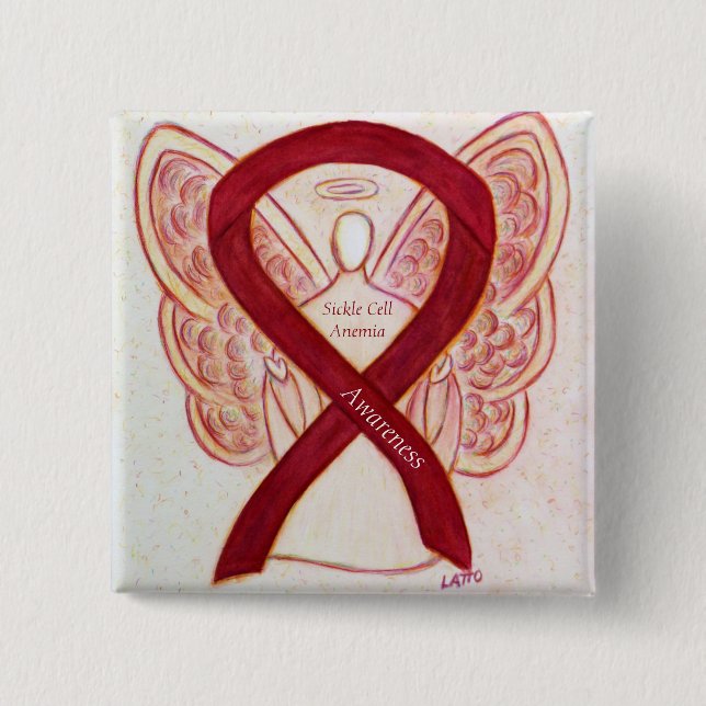 Sickle Cell Anaemia Awareness Ribbon Angel Button (Front)