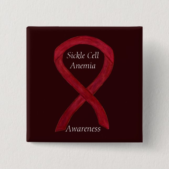 Sickle Cell Anaemia Awareness Ribbon Custom Button (Front)