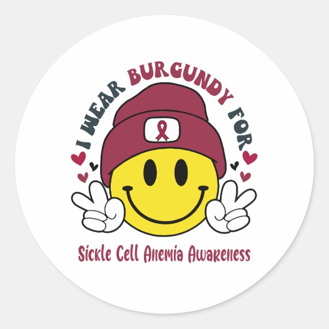 Sickle Cell Anaemia Awareness Ribbon Support Gifts Classic Round Sticker (Front)