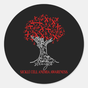 Sickle Cell Anaemia Awareness Tree Ribbon Burgundy Classic Round Sticker