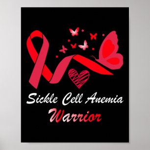 Sickle Cell Anaemia Warrior Butterfly Support Red Poster