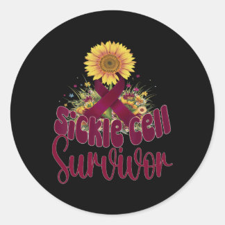 Sickle Cell Awareness Burgundy Floral And Ribbon  Classic Round Sticker