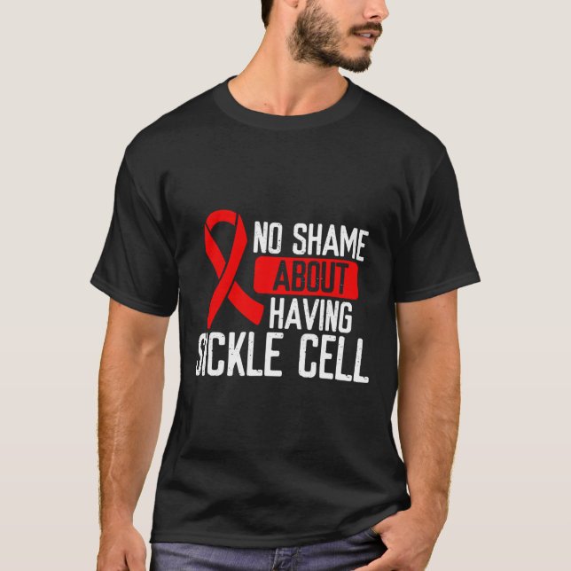 Sickle Cell Awareness Burgundy Ribbon No Shame Fam T-Shirt (Front)