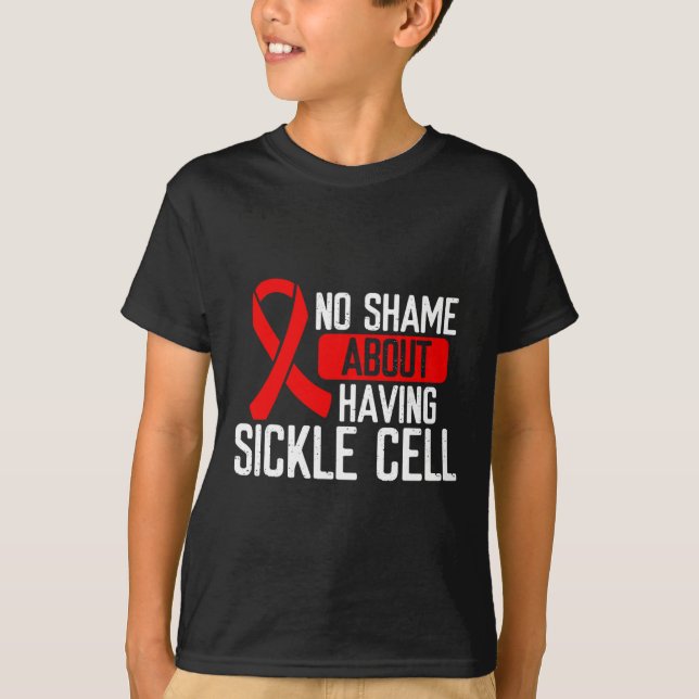 Sickle Cell Awareness Burgundy Ribbon No Shame Fam T-Shirt (Front)