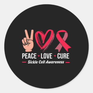 Sickle Cell Awareness Burgundy Ribbon Peace Love C Classic Round Sticker