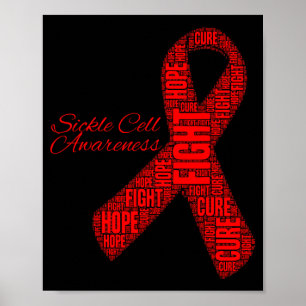 Sickle Cell Awareness Hope Fight Cure Ribbon Poster