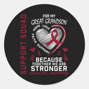 Sickle Cell Awareness Items Great Grandson Support Classic Round Sticker