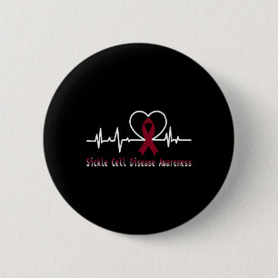Sickle Cell Disease Awareness Heartbeat Burgundy R 6 Cm Round Badge