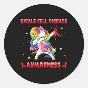 Sickle Cell Disease Awareness Unicorn Dabbing Red Classic Round Sticker