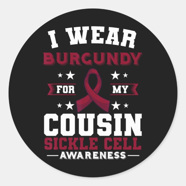 Sickle Cell Disease Scd Burgundy Awareness Ribbon  Classic Round Sticker (Front)