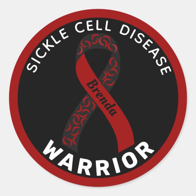 Sickle Cell Disease Warrior Ribbon Black Classic Round Sticker (Front)