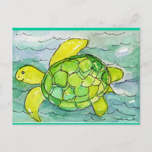 Sid the Silly Sea Turtle Original Watercolor Postcard (Front)