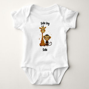 Side by Side Giraffe and Monkey - Cute Friends Baby Bodysuit