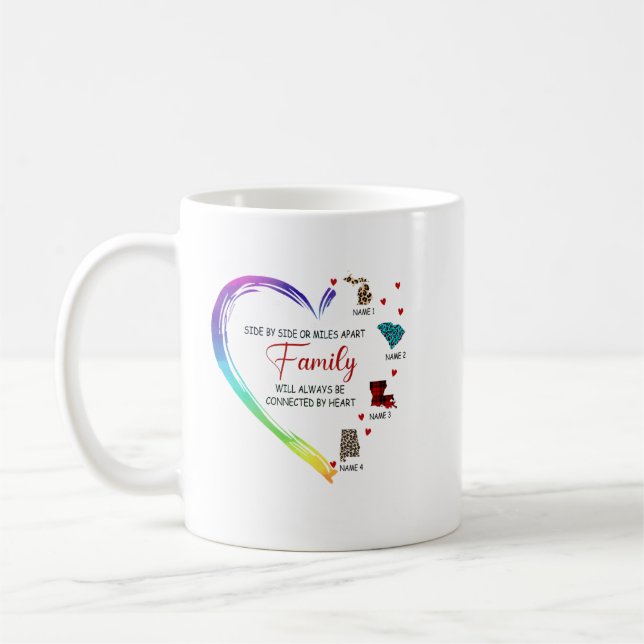Side By Side or Miles Apart Connected By Heart Cus Coffee Mug (Left)