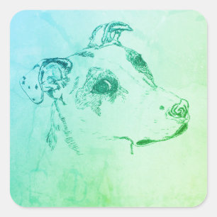Side eye, retro style square puppy dog sticker 