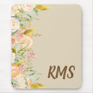 Side Floral Boder Monogram Mouse Mat