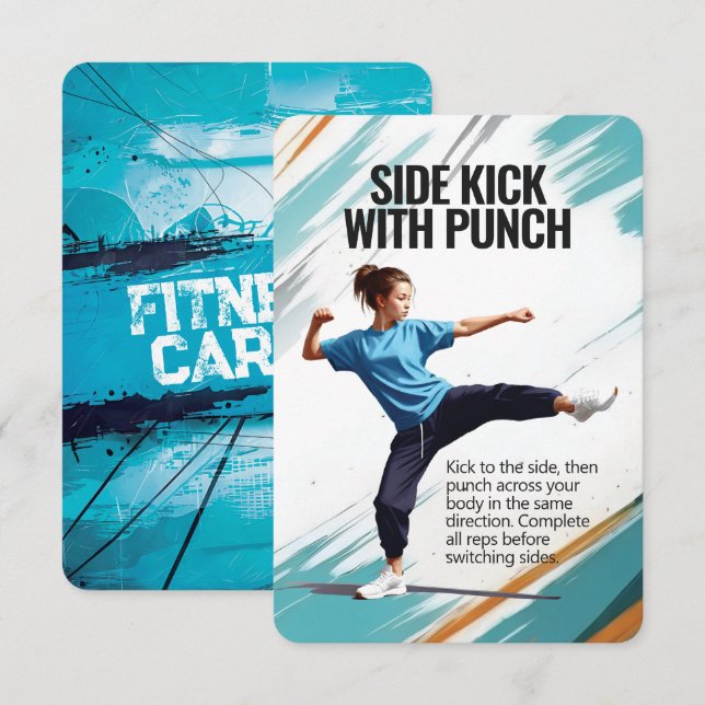 Side Kick Punch Fitness Card with Blue Backing (Front/Back)