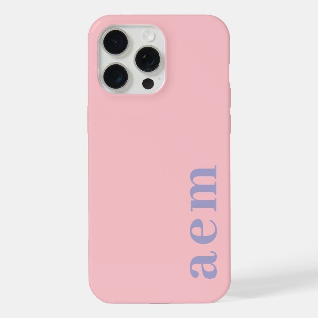 Side Monogram Initials Pink & Blue Minimalist iPhone Case (Back)