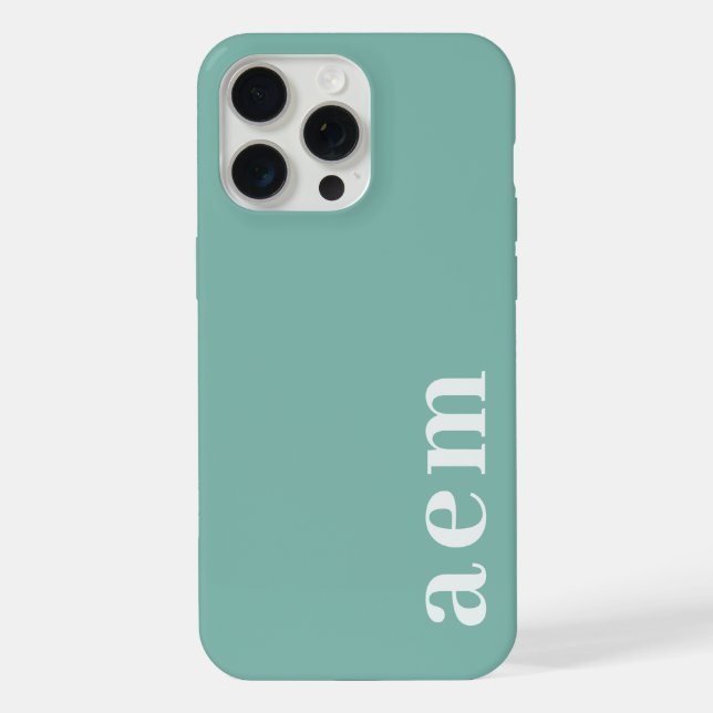 Side Monogram Initials Teal Blue Minimalist iPhone Case (Back)