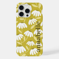 Side Monogram Name Dark Gold Olive Floral Pattern