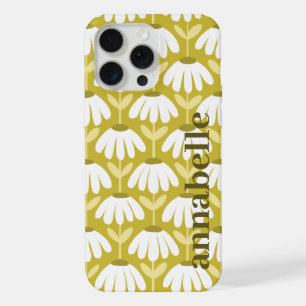 Side Monogram Name Dark Gold Olive Vintage Floral iPhone 15 Pro Max Case
