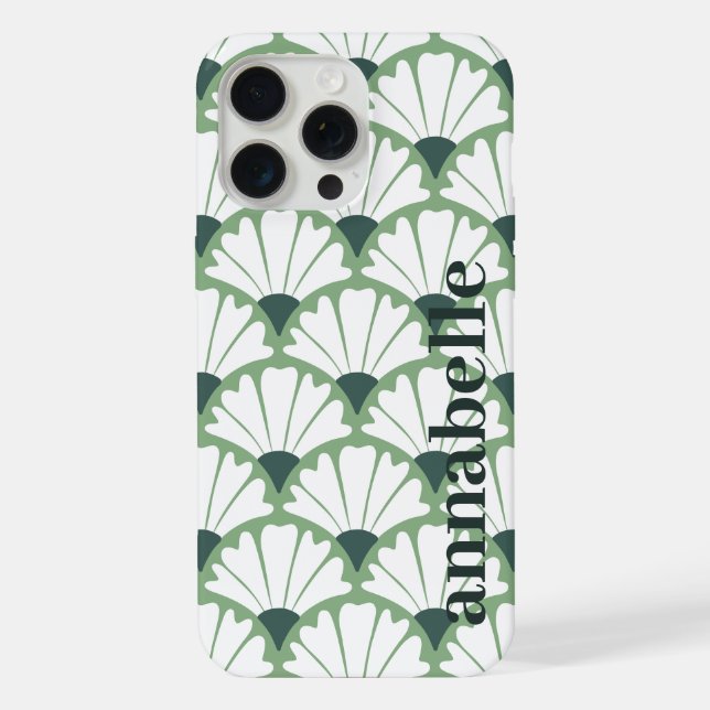 Side Monogram Name Green Vintage Pattern iPhone Case (Back)