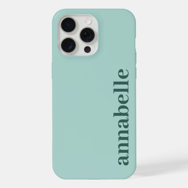Side Monogram Name Teal & Sea Green Minimalist iPhone Case (Back)